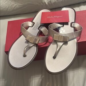 Salvatore Ferragamo Silver Thong Sandals